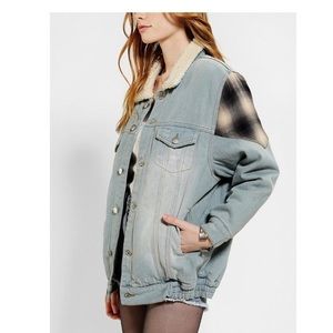 Unif x UO Distressed Denim Sherpa Jacket